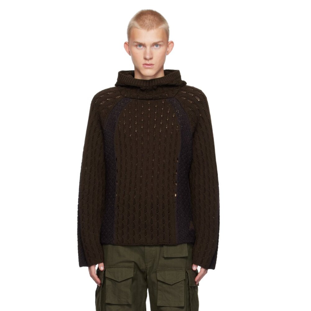 ROA Brown Flower Stitch Hoodie (100% Wool, size M)